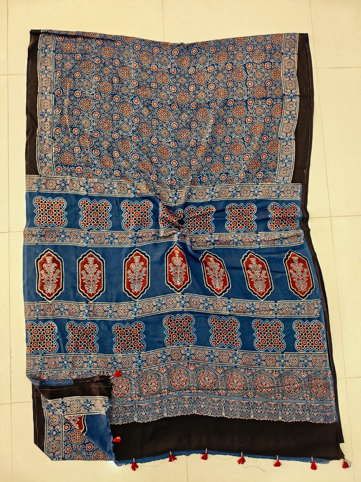 HAND BLOCK PRINTED AJRAKH MODAL SILK SAREE (CIG143)