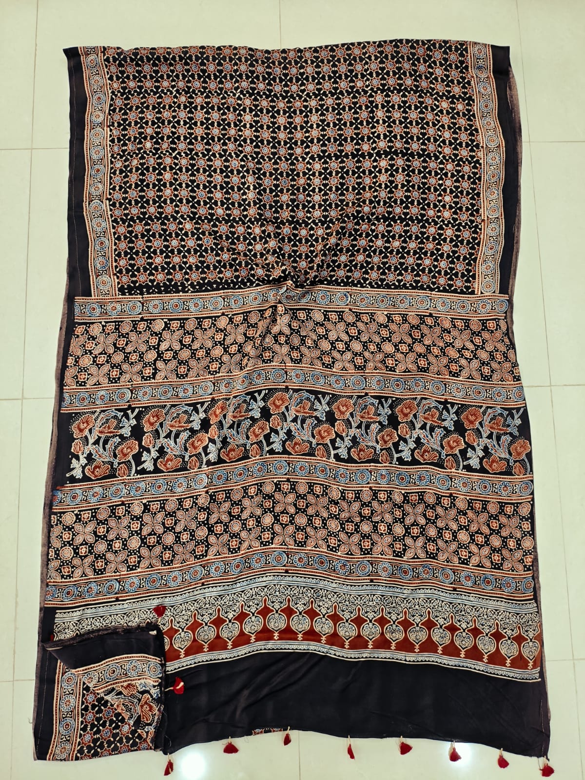 HAND BLOCK PRINTED AJRAKH MODAL SILK SAREE (CIG146)