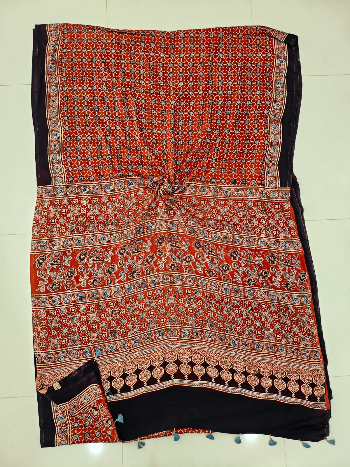 HAND BLOCK PRINTED AJRAKH MODAL SILK SAREE (CIG147)