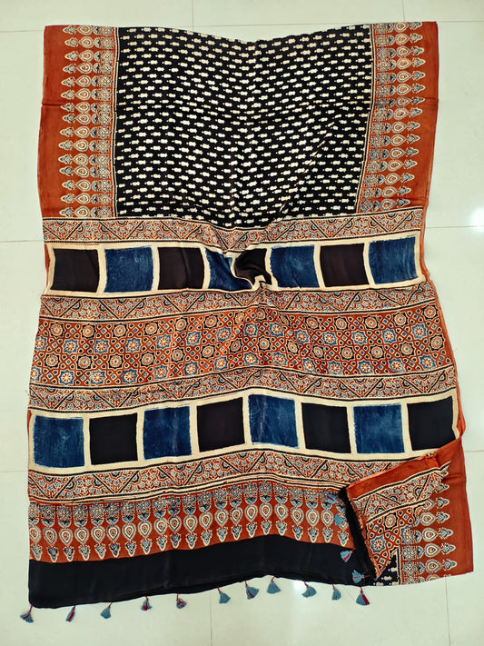 HAND BLOCK PRINTED AJRAKH MODAL SILK SAREE (CIG151)