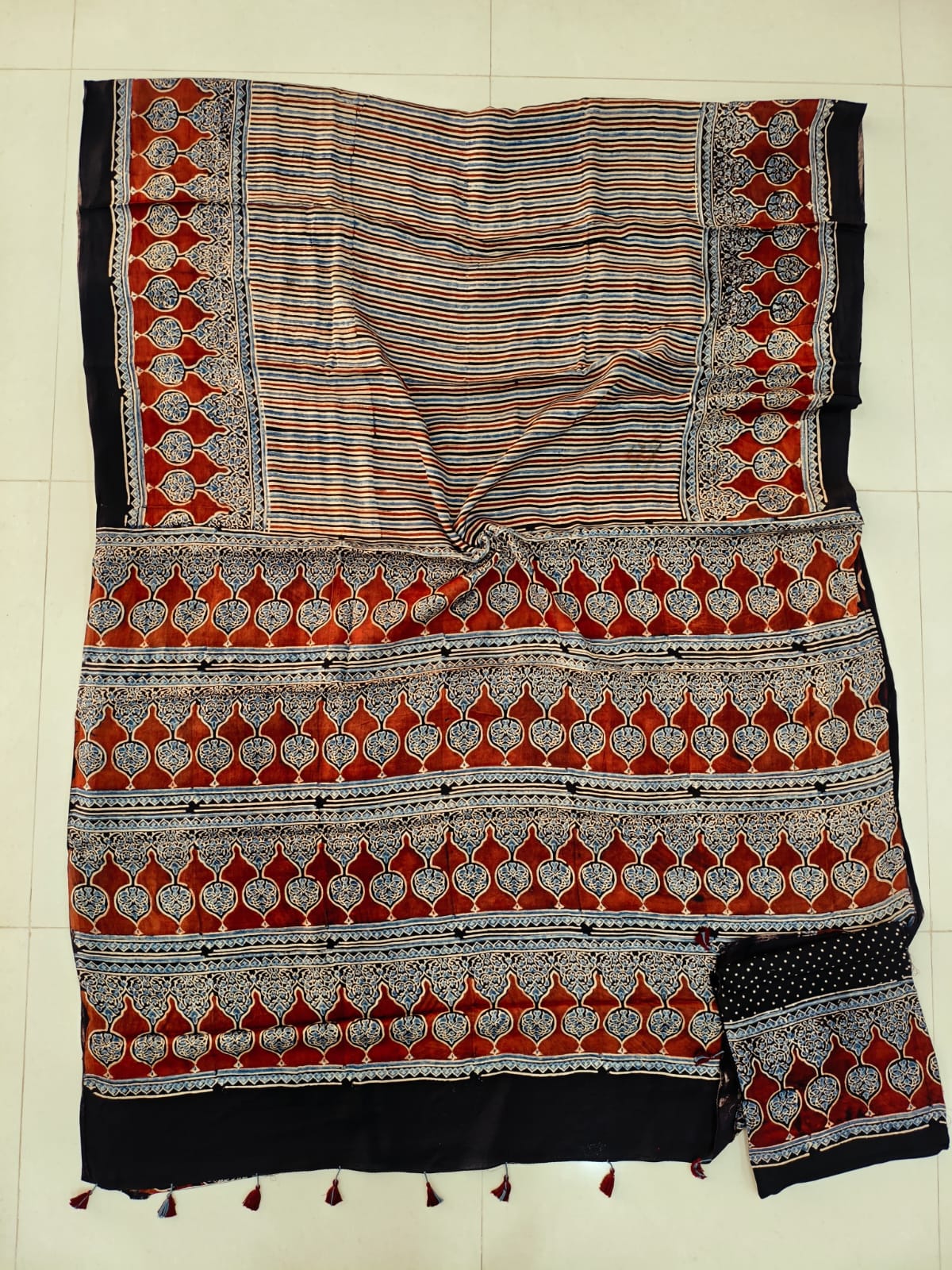 HAND BLOCK PRINTED AJRAKH MODAL SILK SAREE (CIG152)