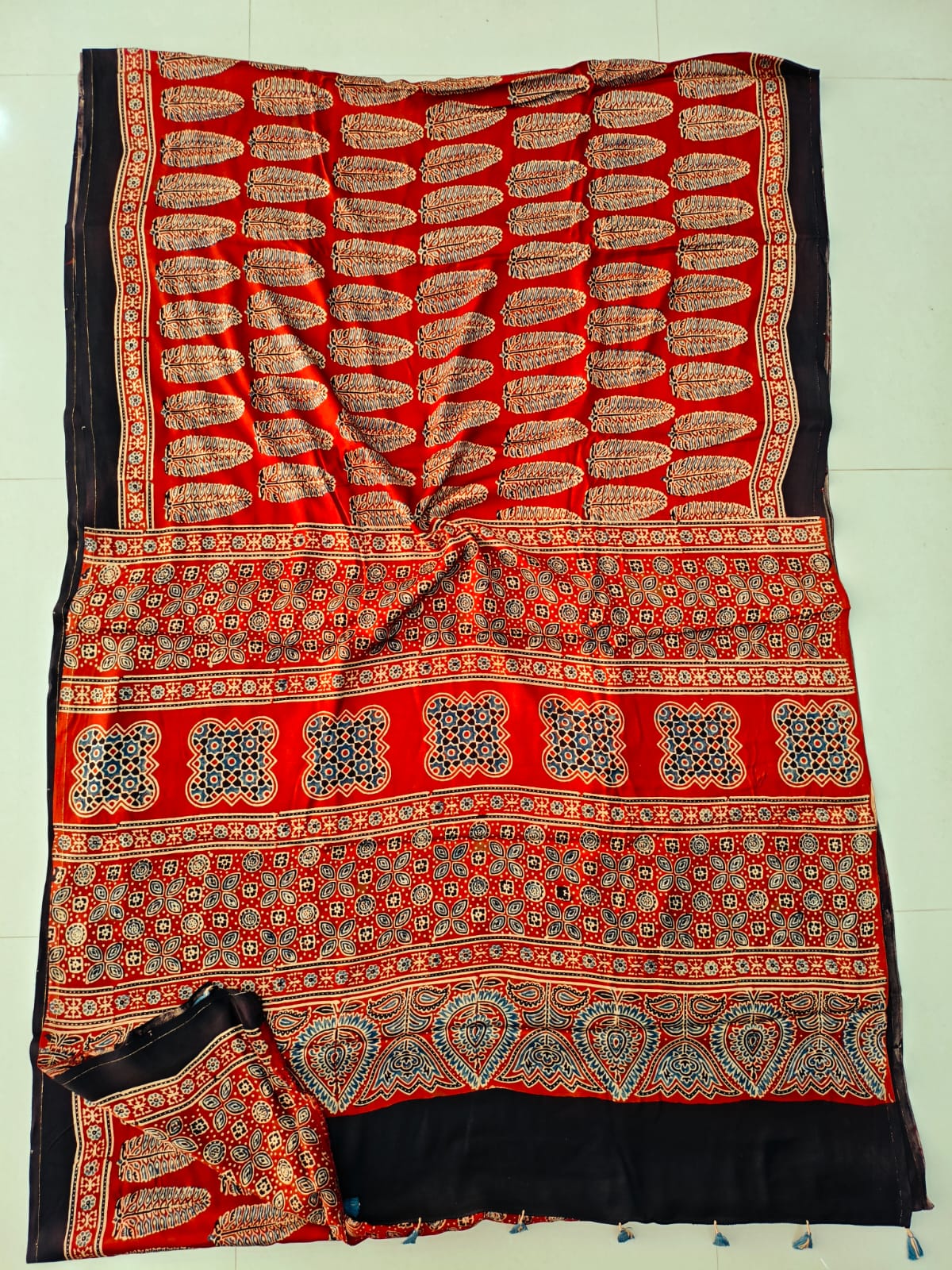 HAND BLOCK PRINTED AJRAKH MODAL SILK SAREE (CIG154)