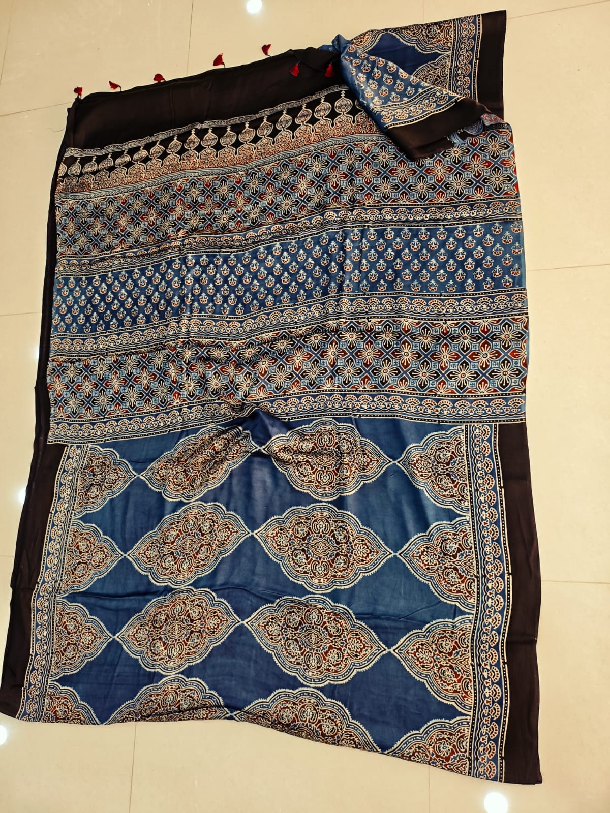HAND BLOCK PRINTED AJRAKH MODAL SILK SAREE (CIG156)