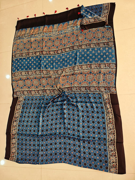 HAND BLOCK PRINTED AJRAKH MODAL SILK SAREE (CIG157)
