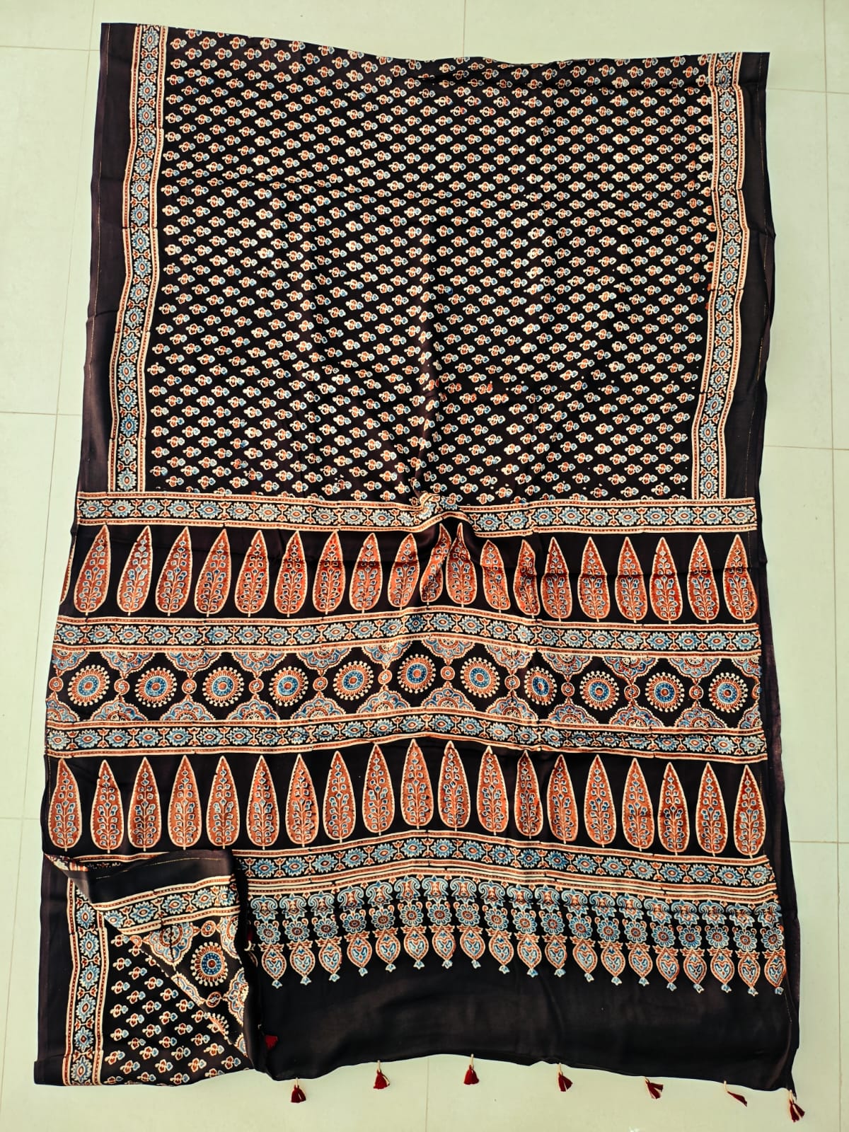 HAND BLOCK PRINTED AJRAKH MODAL SILK SAREE (CIG158)