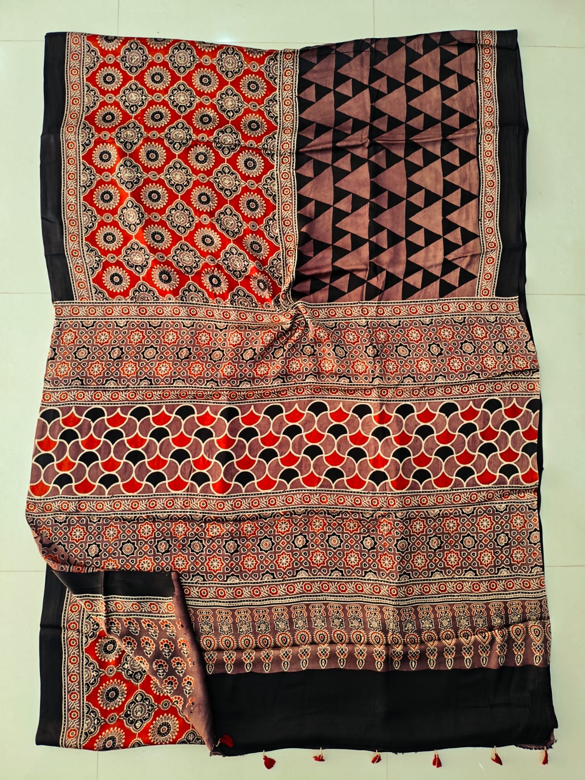 HAND BLOCK PRINTED AJRAKH MODAL SILK SAREE (CIG160)