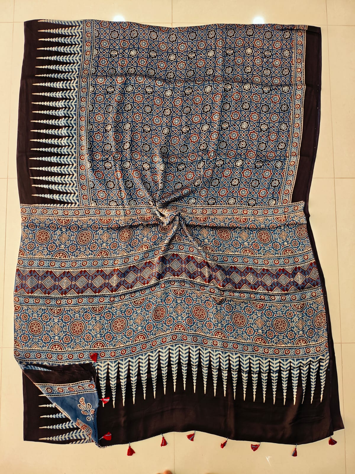 HAND BLOCK PRINTED AJRAKH MODAL SILK SAREE (CIG161)