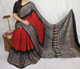 HAND BLOCK PRINTED  BANDHEJ AJRAKH MODAL SILK SAREE (CIX1 )
