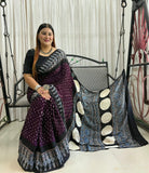 HAND BLOCK PRINTED  BANDHEJ AJRAKH MODAL SILK SAREE (CIX7)