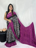 HAND BLOCK PRINTED  BANDHEJ AJRAKH MODAL SILK SAREE (CIX8)