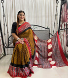 HAND BLOCK PRINTED  BANDHEJ AJRAKH MODAL SILK SAREE (CIX5 )