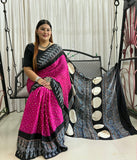 HAND BLOCK PRINTED  BANDHEJ AJRAKH MODAL SILK SAREE (CIX6)