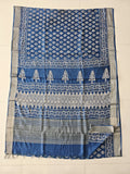 HAND BLOCK BAGRU PRINTED ART SILK CHANDERI SAREE WITH BLOUSE  (CIH53)