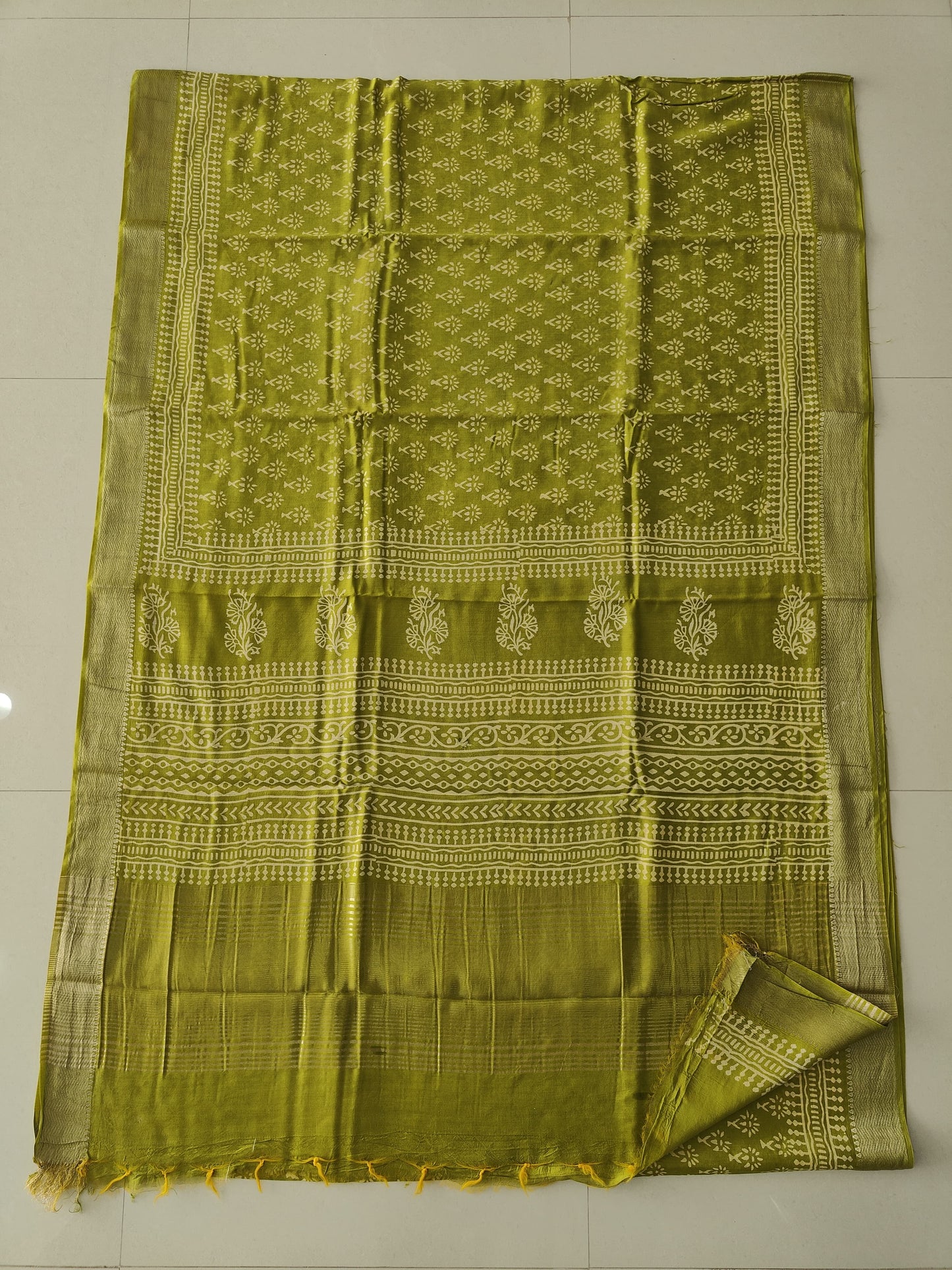 HAND BLOCK BAGRU PRINTED ART SILK CHANDERI SAREE WITH BLOUSE  (CIH63)