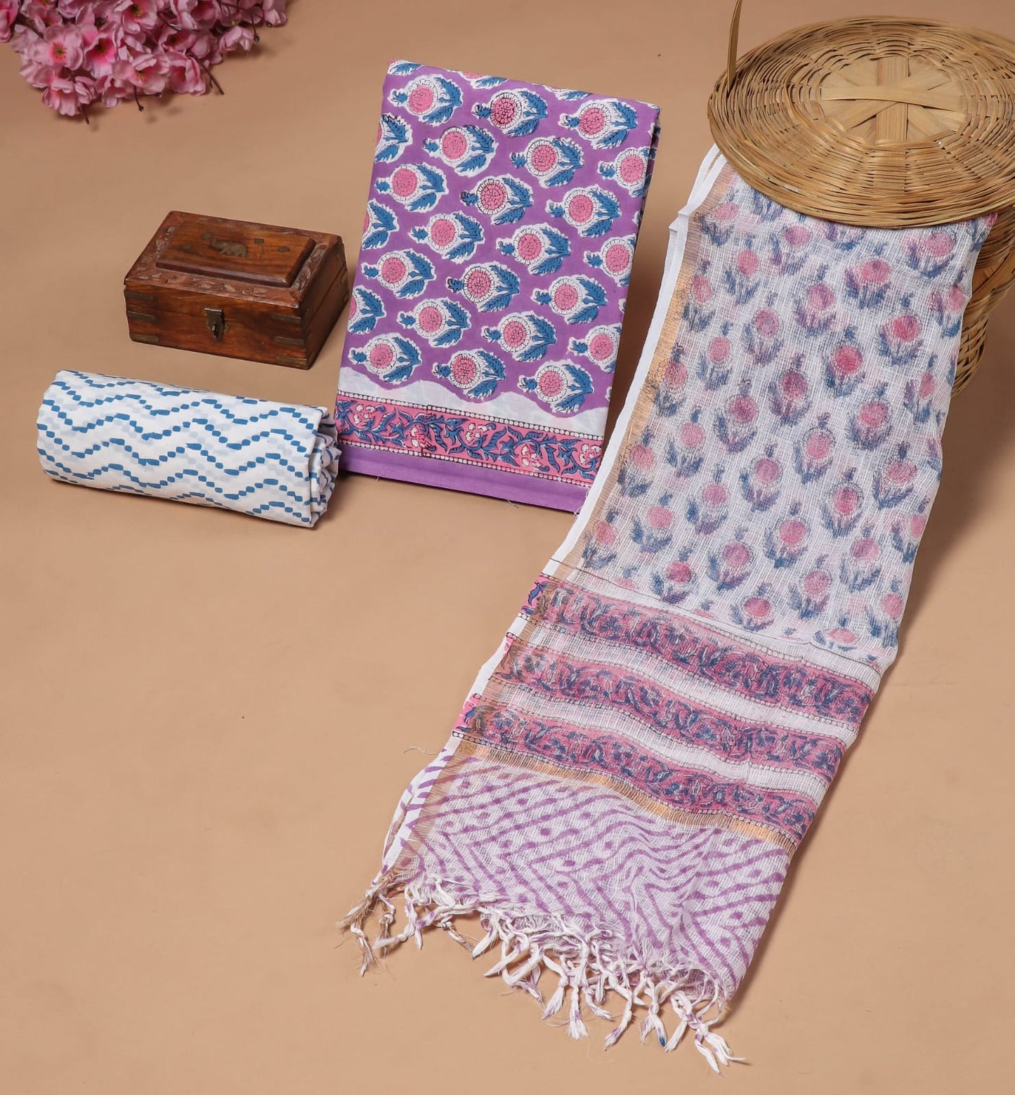 JAIPURI BLOCK PRINTED COTTON SUIT WITH KOTA DUPPATA (CKS138)