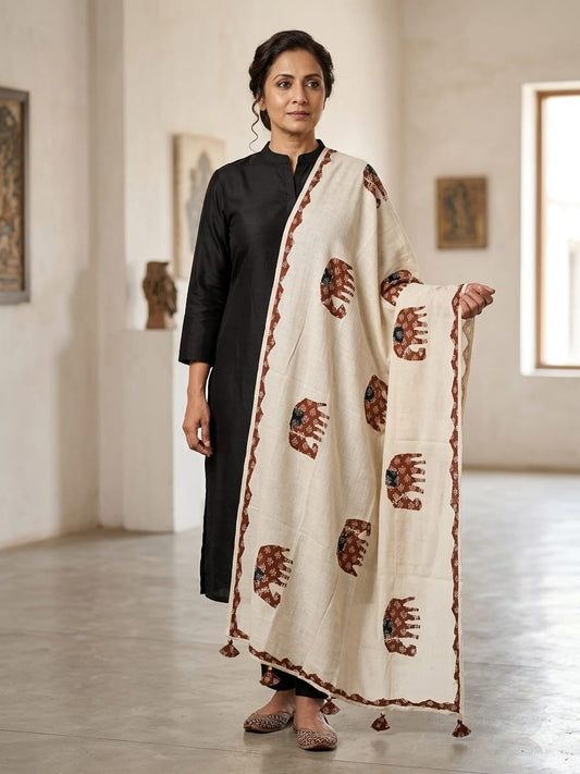 Ajrakh Patch Work And Hand Mirror Work Dupatta  (ACSY2)