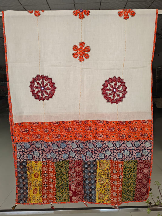 Ajrakh Patch Work And Hand Mirror Work Dupatta  (ACSY4)