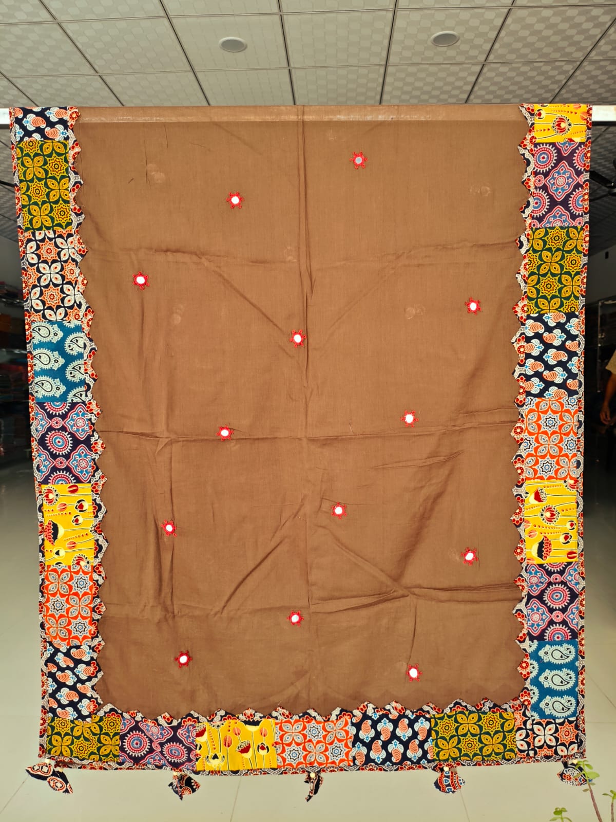 Ajrakh Patch Work And Hand Mirror Work Dupatta  (ACSY9)