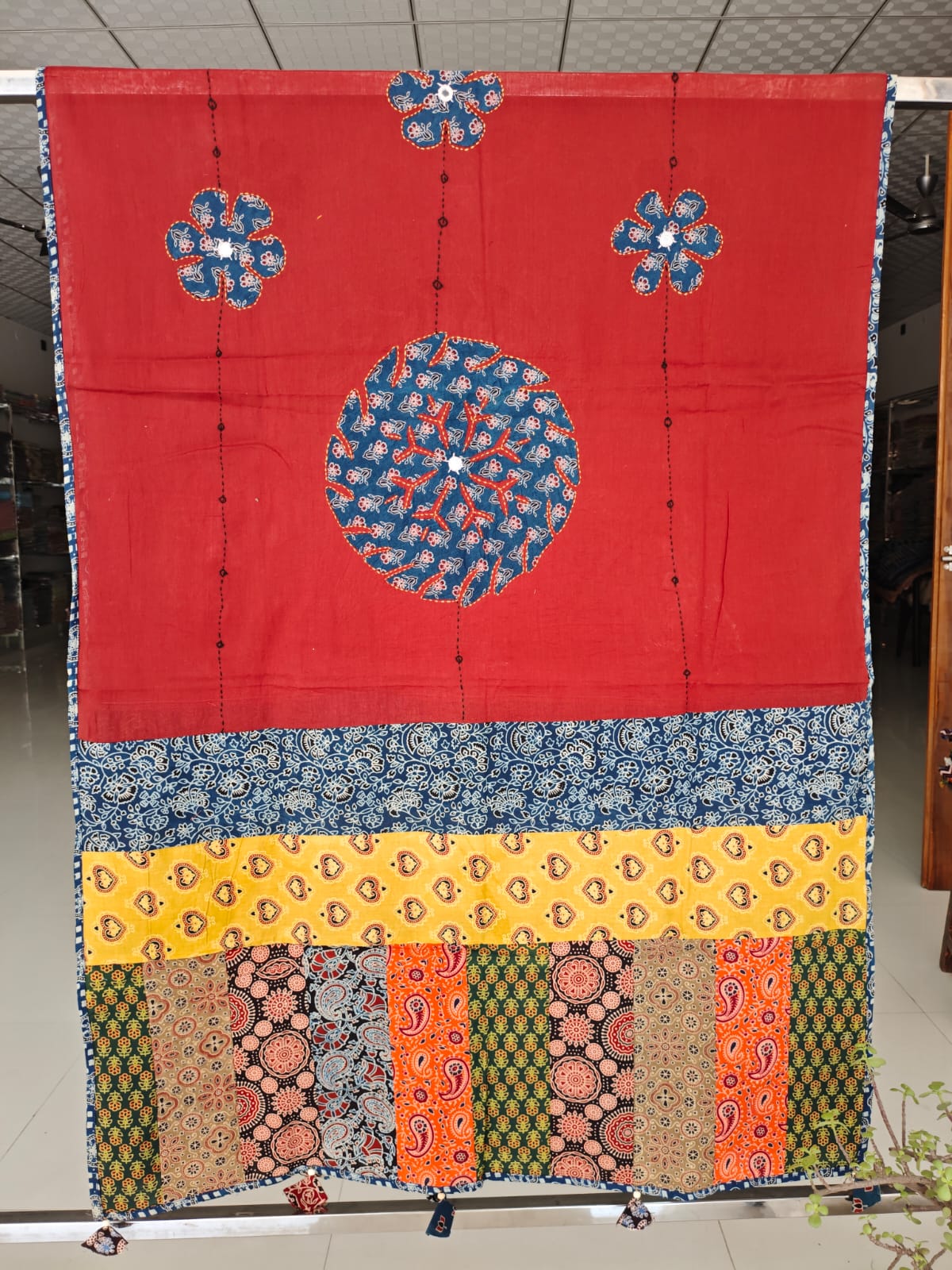 Ajrakh Patch Work And Hand Mirror Work Dupatta  (ACSY11)