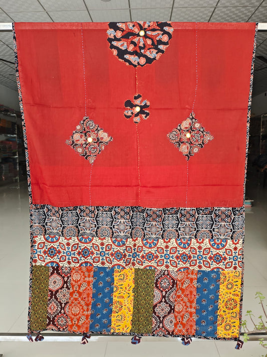 Ajrakh Patch Work And Hand Mirror Work Dupatta  (ACSY10)