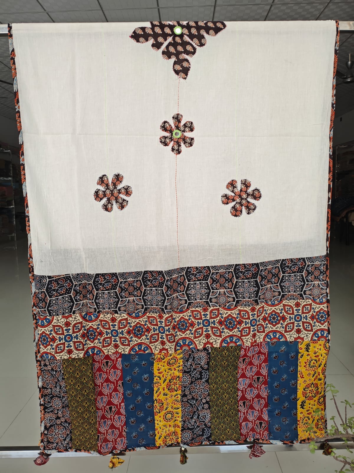Ajrakh Patch Work And Hand Mirror Work Dupatta  (ACSY13)