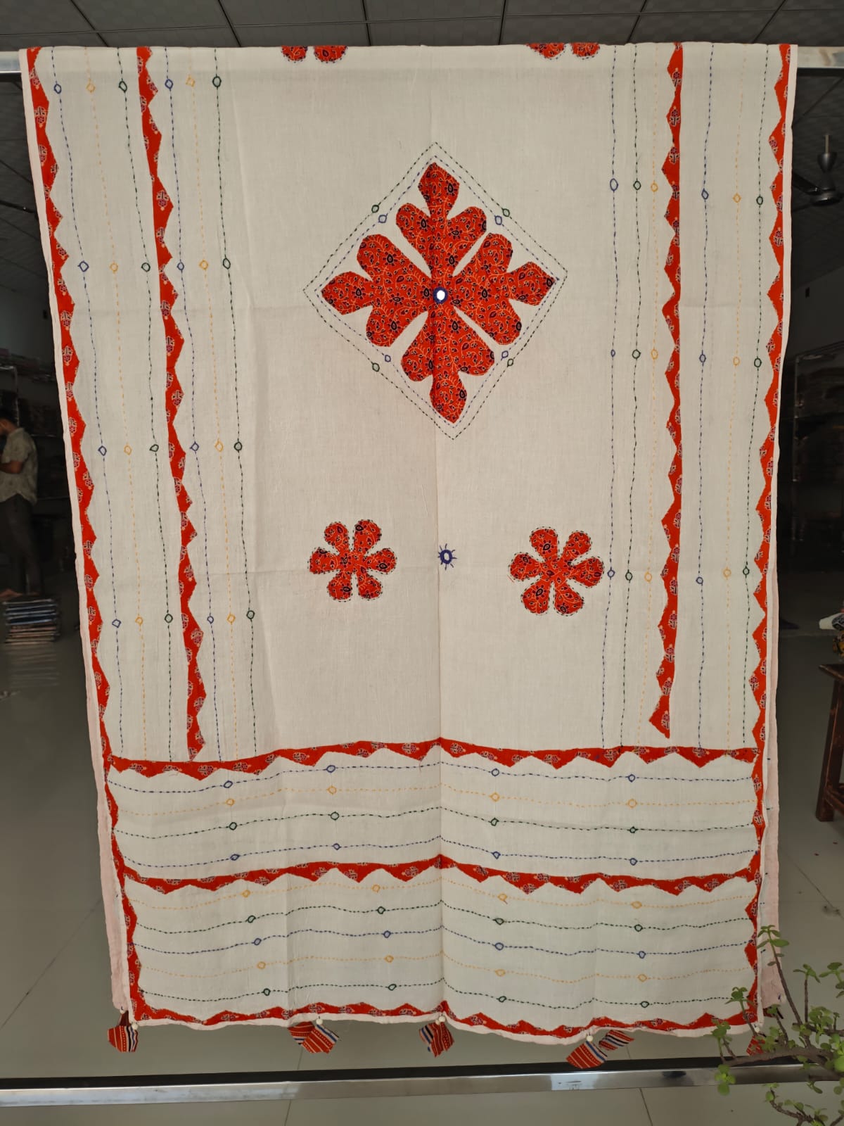 Ajrakh Patch Work And Hand Mirror Work Dupatta  (ACSY15)