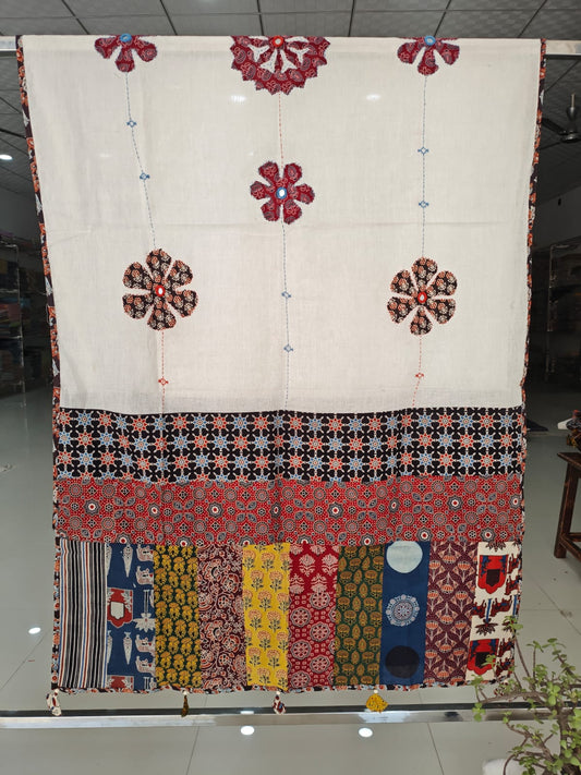 Ajrakh Patch Work And Hand Mirror Work Dupatta  (ACSY16)