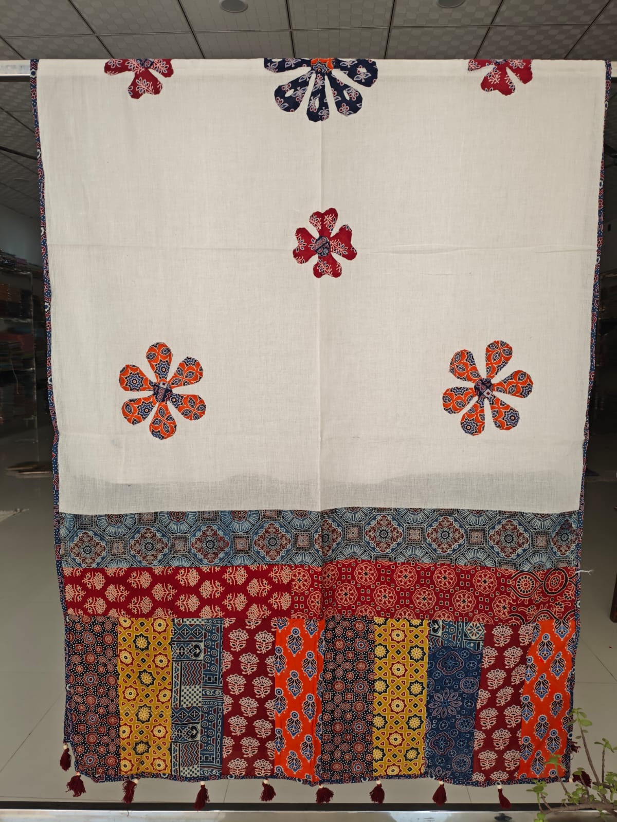 Ajrakh Patch Work And Hand Mirror Work Dupatta  (ACSY21)