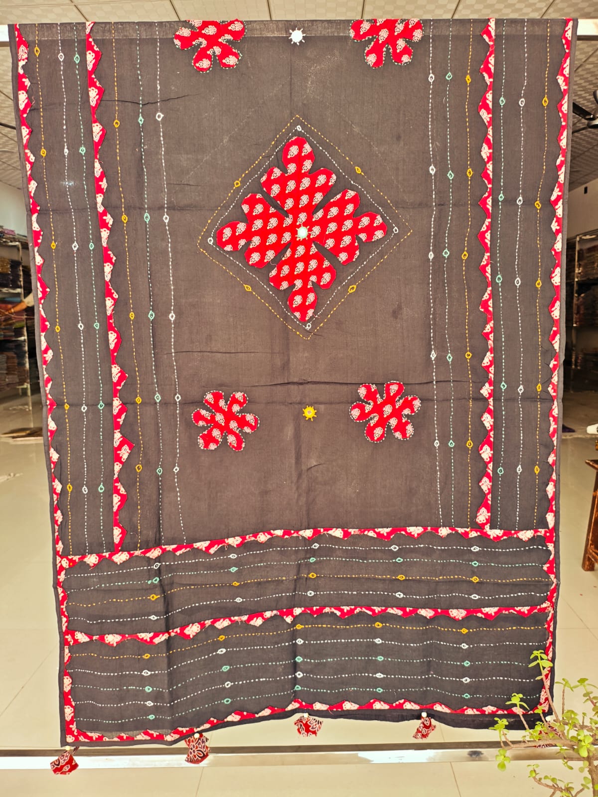 Ajrakh Patch Work And Hand Mirror Work Dupatta  (ACSY22)