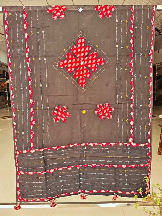 Ajrakh Patch Work And Hand Mirror Work Dupatta  (ACSY22)