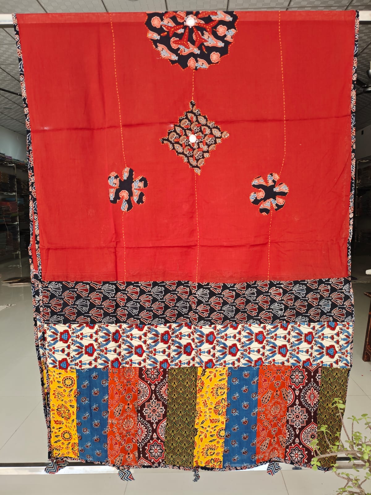 Ajrakh Patch Work And Hand Mirror Work Dupatta  (ACSY23)