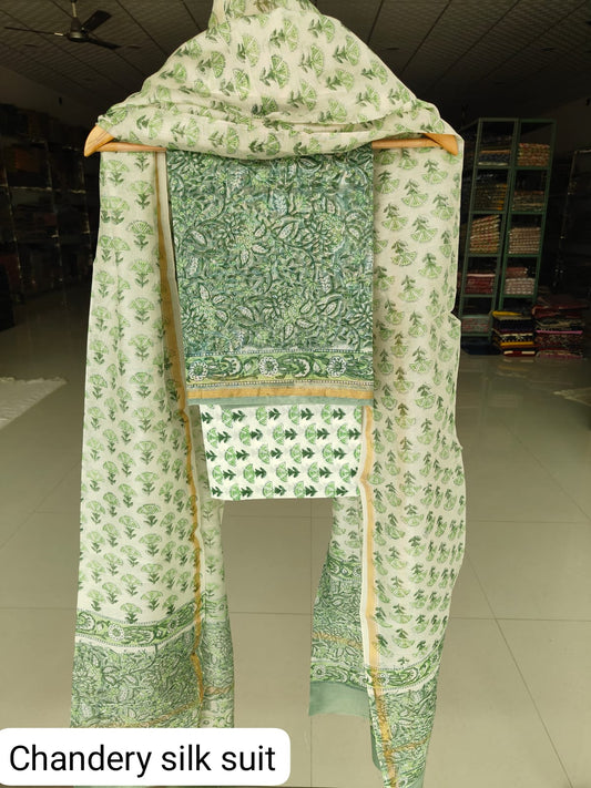 Jaipuri Block Printed Chanderi Silk Suits (CIN96)