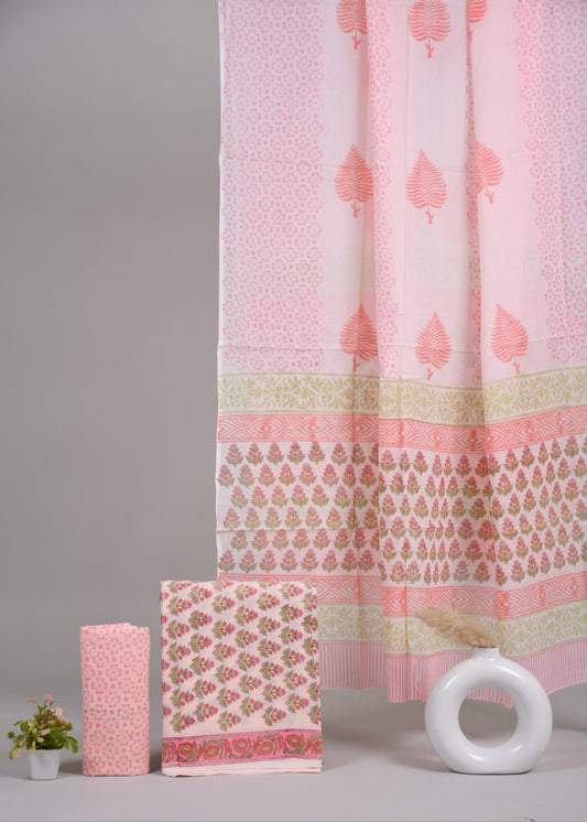 HAND BLOCK PRINTED COTTON 3-PIS SUIT WITH MULMUL DUPPATA (CMS149)