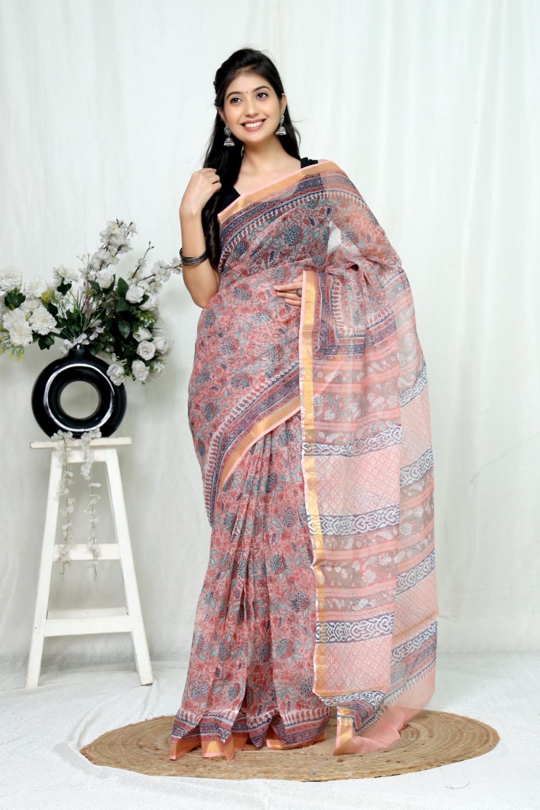 Jaipuri Block Printed Cotton Kota Doriya Saree (CIS134)