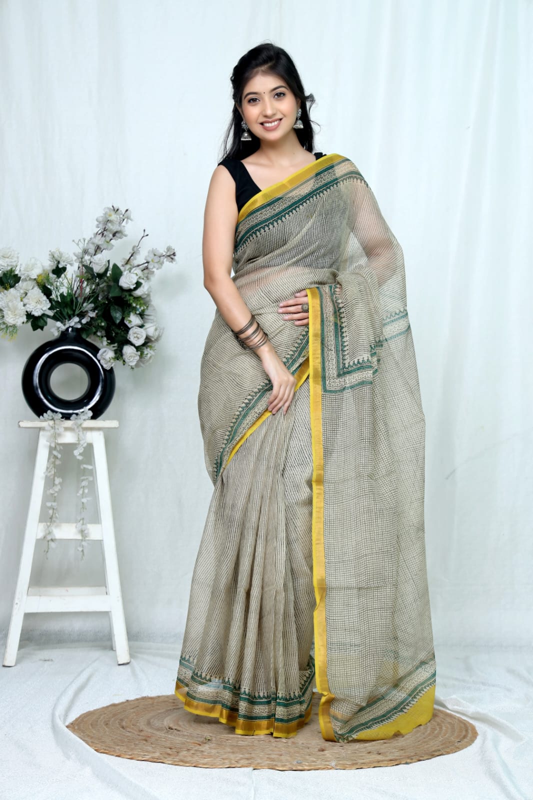 Jaipuri Block Printed Cotton Kota Doriya Saree (CIS138)
