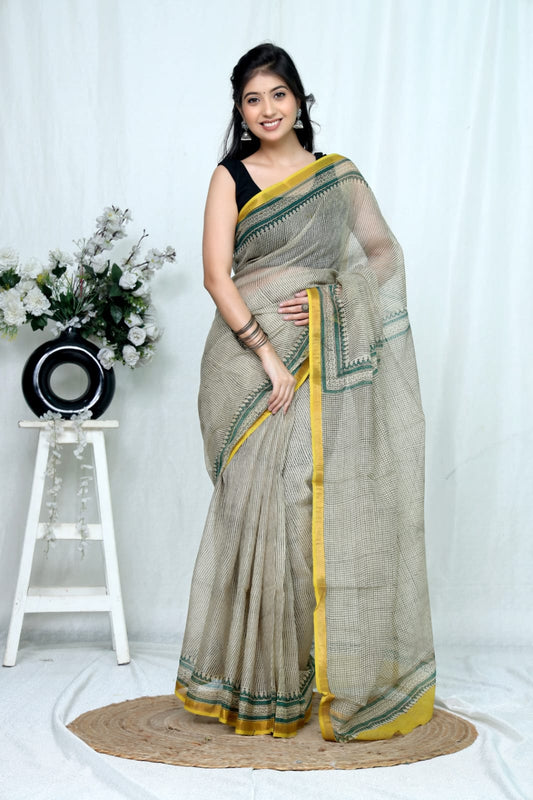 Jaipuri Block Printed Cotton Kota Doriya Saree (CIS138)