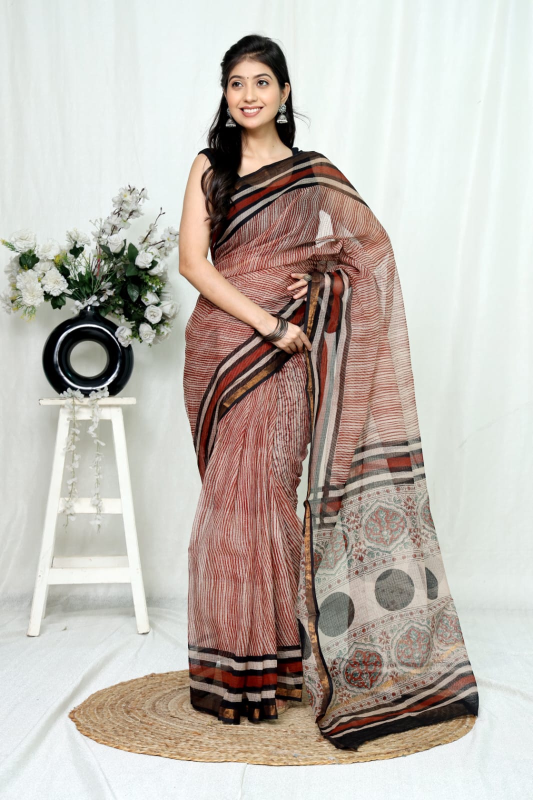 Jaipuri Block Printed Cotton Kota Doriya Saree (CIS165)