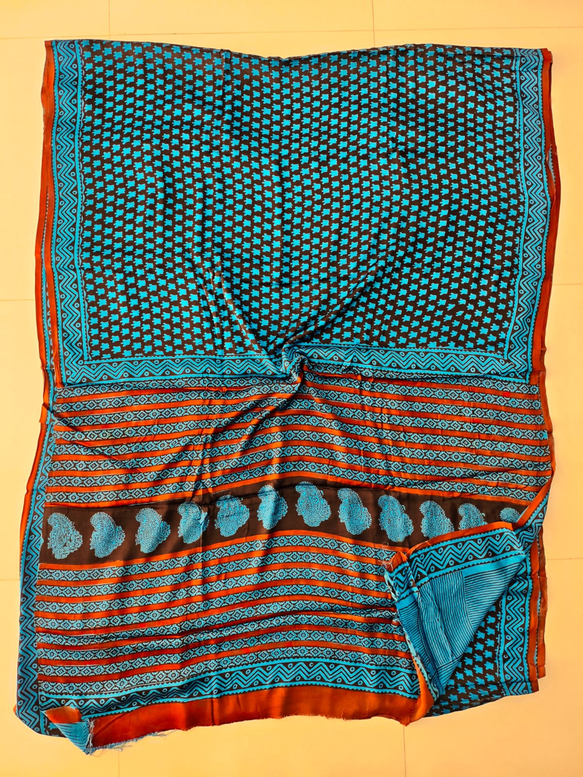 Ajrakh Hand Block Bagru Vanspati Printend Modal Silk Saree with Blouse (CID96)