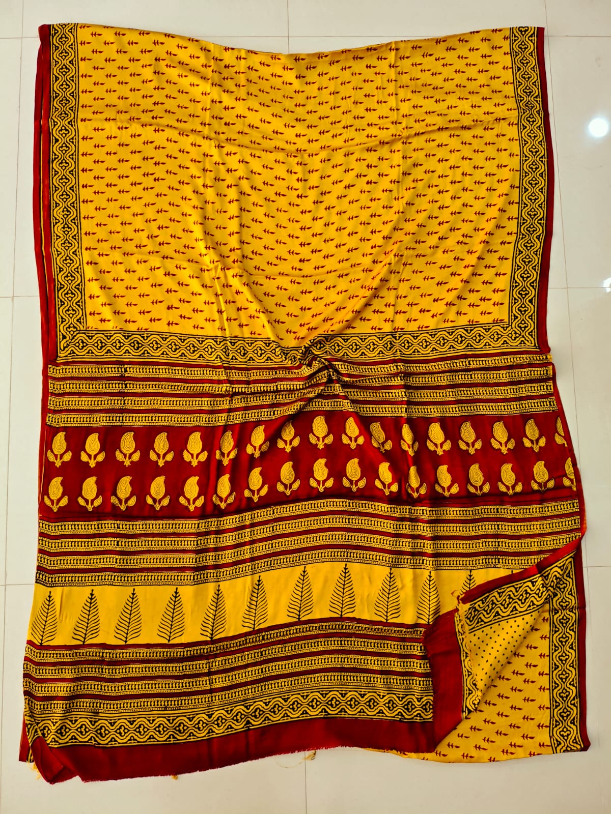 Ajrakh Hand Block Bagru Vanspati Printend Modal Silk Saree with Blouse (CID97)