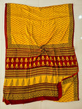 Ajrakh Hand Block Bagru Vanspati Printend Modal Silk Saree with Blouse (CID97)