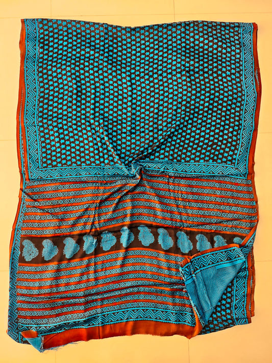 Ajrakh Hand Block Bagru Vanspati Printend Modal Silk Saree with Blouse (CID96)