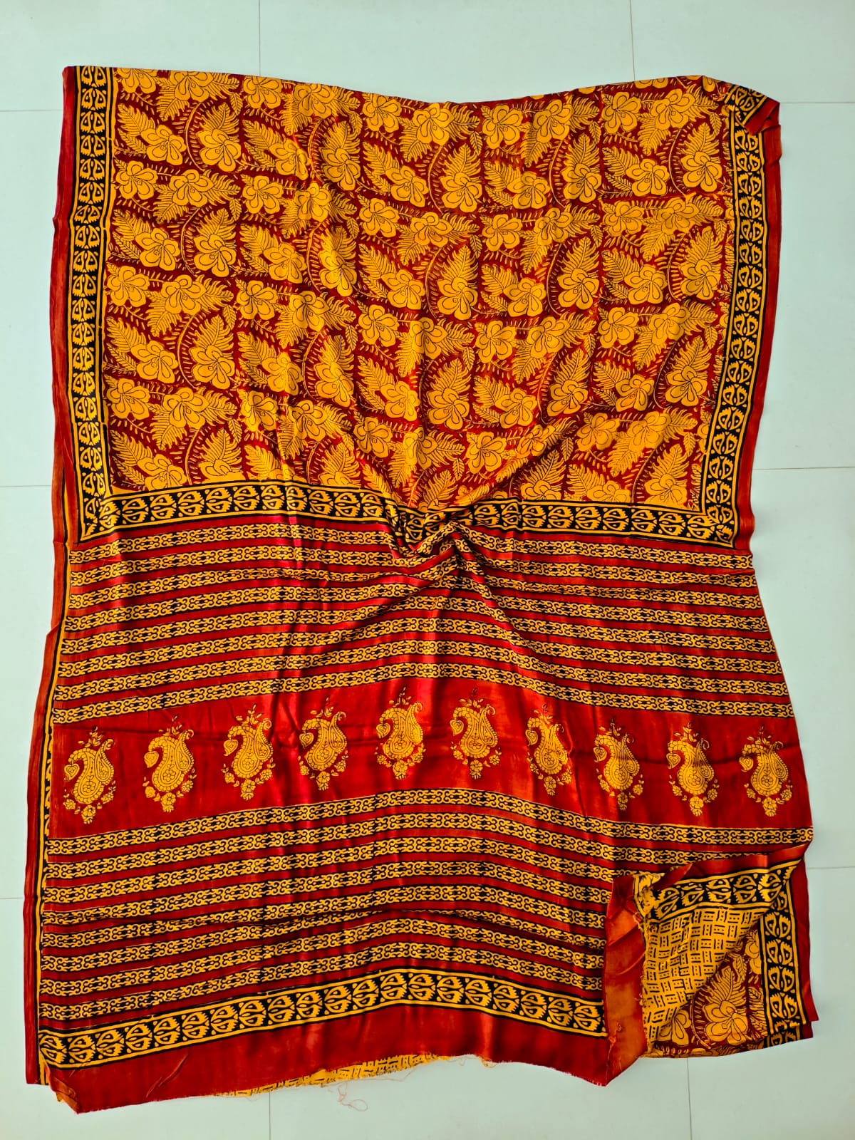 Ajrakh Hand Block Bagru Vanspati Printend Modal Silk Saree with Blouse (CID99)