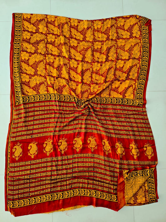 Ajrakh Hand Block Bagru Vanspati Printend Modal Silk Saree with Blouse (CID99)