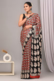 Ajrakh Hand Block Bagru Vanspati Printend Modal Silk Saree with Blouse (CID107)