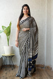 Ajrakh Hand Block Bagru Vanspati Printend Modal Silk Saree with Blouse (CID104)