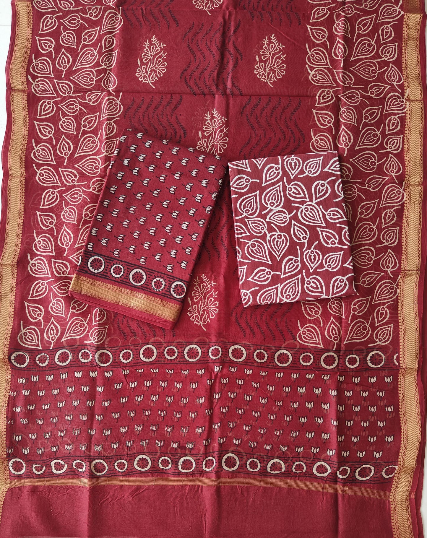 JAIPURI HAND BLOCK PRINTED MAHESHWARI SILK SUIT WITH SILK DUPPATA (MSD111)