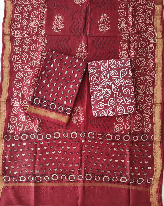 JAIPURI HAND BLOCK PRINTED MAHESHWARI SILK SUIT WITH SILK DUPPATA (MSD111)