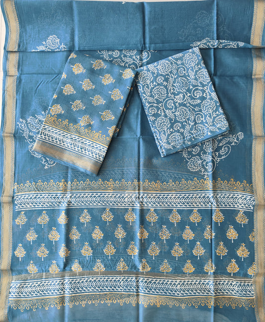 JAIPURI HAND BLOCK PRINTED MAHESHWARI SILK SUIT WITH SILK DUPPATA (MSD115)