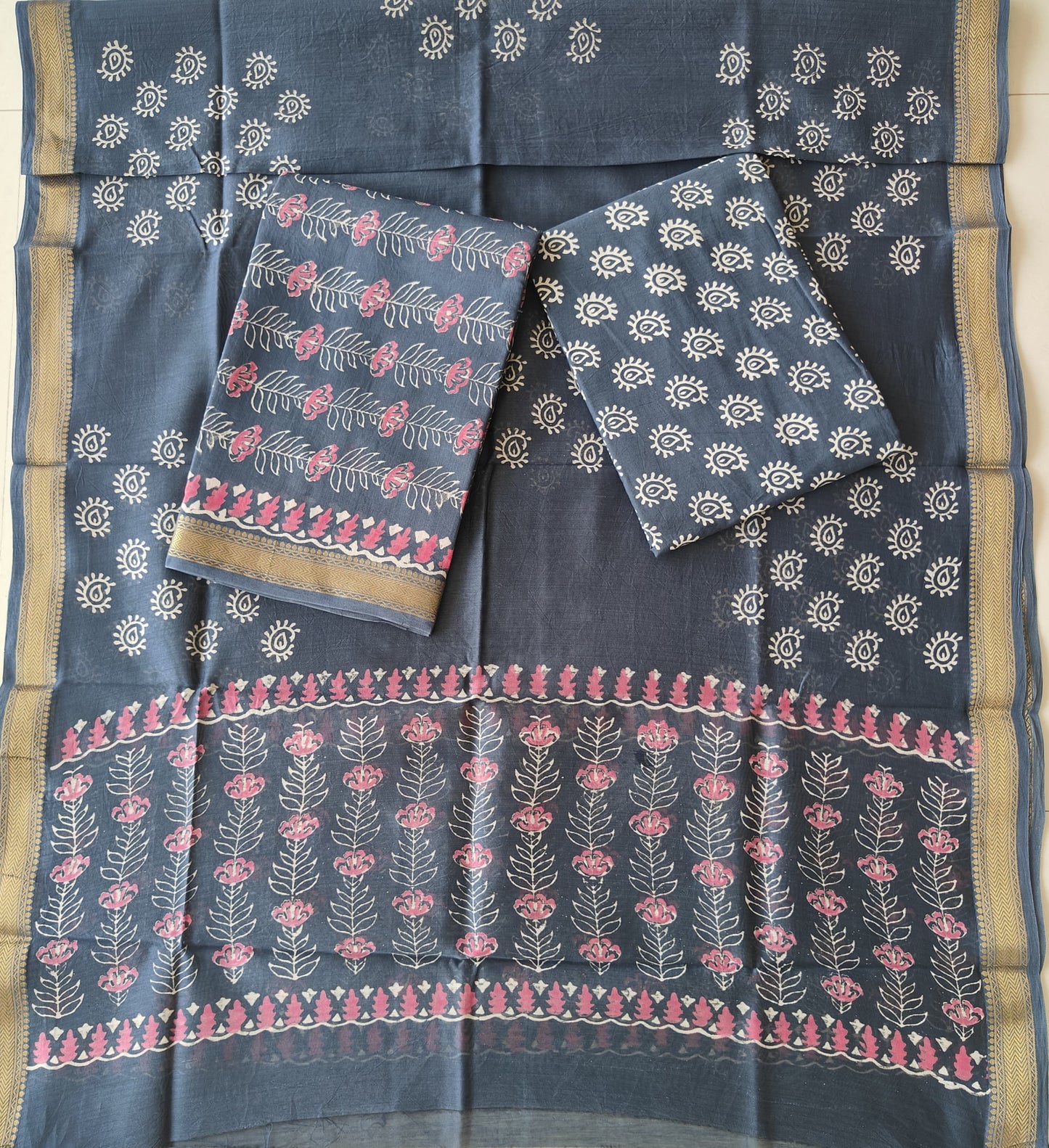 JAIPURI HAND BLOCK PRINTED MAHESHWARI SILK SUIT WITH SILK DUPPATA (MSD116)