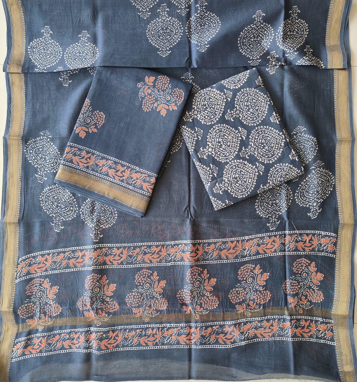 JAIPURI HAND BLOCK PRINTED MAHESHWARI SILK SUIT WITH SILK DUPPATA (MSD117)